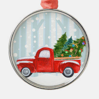 Adorno Metálico Camioneta pickup roja del navidad en un camino