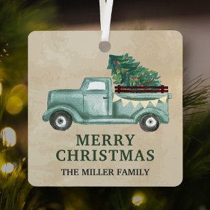 Adorno Metálico Camioneta verde azulada vintage de Navidad
