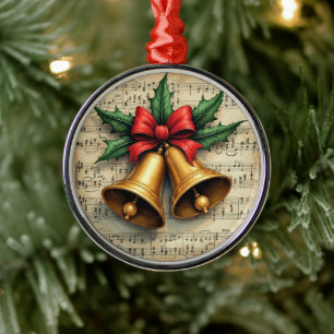 Adorno Metálico Campanas de Navidad en partitura musical,