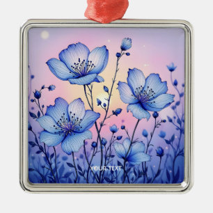 Adorno Metálico Campo de flores azules ricas de fantasía