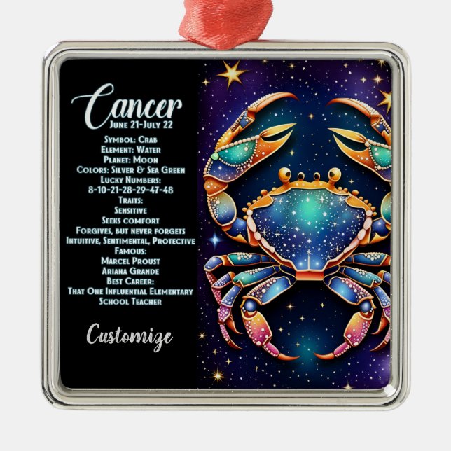 Adorno Metálico Cáncer de zodiaco de galaxia de joyas personalizad (Frente)