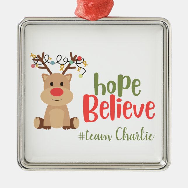 Adorno Metálico cáncer infantil. Personalizado #nombre de equipo O (Frente)