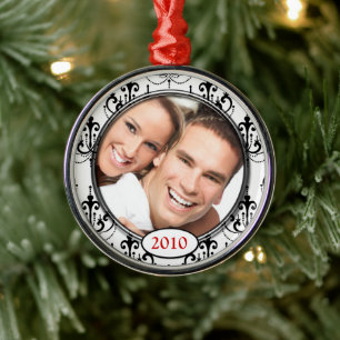 Adorno Metálico Candelier Damask Photo Christmas Ornament