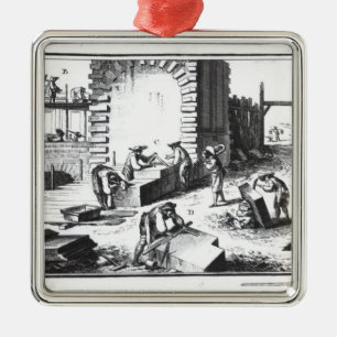 Adorno Metálico Canteros en el trabajo, grabado por Lucotte