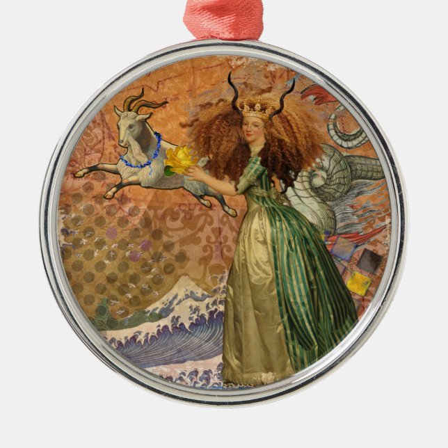 Adorno Metálico Capricorn Mujer Goat Whimsical Fun (Frente)