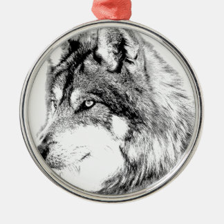 Adorno Metálico Cara del lobo. El lobo majestuoso mira en la