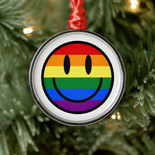Adorno Metálico Cara sonriente arco iris