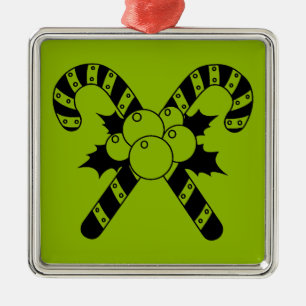 Adorno Metálico Caramelos de Navidad & muérdago Feliz Navidad Negr