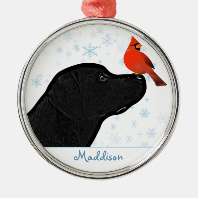Adorno Metálico Cardenal de Navidades de Labrador Negro - Perro Cu (Frente)