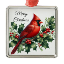 Cardenal Rojo de Navidad y Acebo