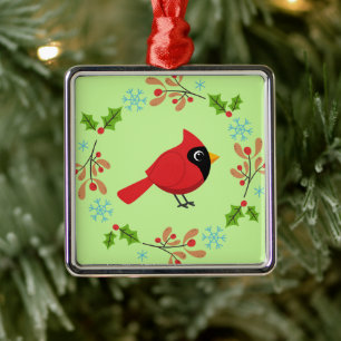 Adorno Metálico Cardenal rojo Personalizado con flores
