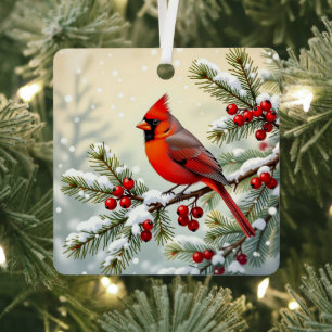 Adorno Metálico Cardenales de Navidad de Doble Cara