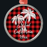Adorno Metálico Carlsbad California Beach Palm Tree Red Plaid<br><div class="desc">Ornamento rojo del árbol de palmeras de Carlsbad California Beach</div>