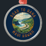 Adorno Metálico Carretera al círculo angustiado retro Hana Maui Ha<br><div class="desc">Camino a Hana en un estilo de arte vector. La autopista Hana está a 100 metros de distancia de las carreteras Hawaii 36 y 360,  que conectan Kahului con la ciudad de Hana,  en el este de Maui.</div>