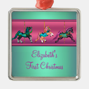 Adorno Metálico Carrusel Rosa Verde Azul y Morado Primer Navidad d