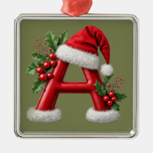 Adorno Metálico Carta de Navidad A decorada con sombrero de Santa