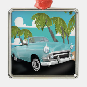 Adorno Metálico cartel de viaje de Cuba con coche vintage