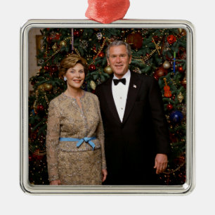 Adorno Metálico Casa Blanca de los Navidades George y Laura Bush