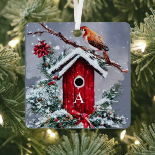 Adorno Metálico casa de pájaros de Navidad inicial 