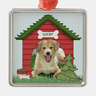 Adorno Metálico Casa de perro de Navidad Foto y nombre