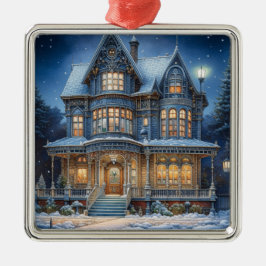 Adorno Metálico Casa iluminada en vísperas de Navidades