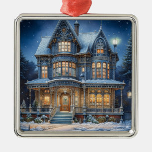 Adorno Metálico Casa iluminada en vísperas de Navidades