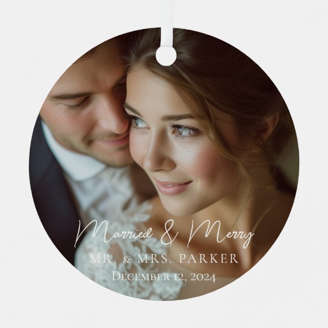 Adorno Metálico ¡Casado y Feliz! Elegante, Simpel, Foto (Anverso)