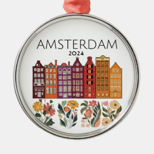 Adorno Metálico Casas de Canal Floral de Amsterdam Lindas