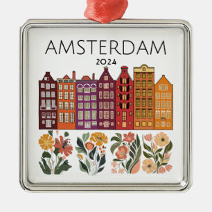 Adorno Metálico Casas de Canal Floral de Amsterdam Lindas