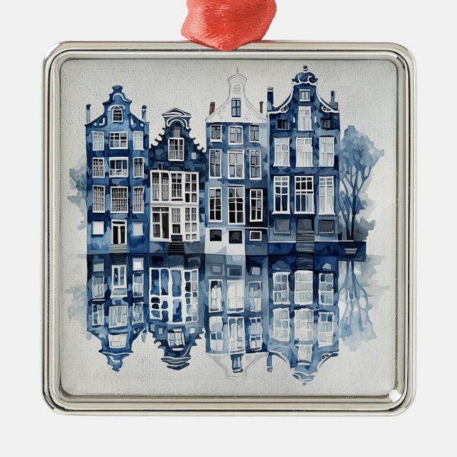 Adorno Metálico Casas tradicionales de estilo Delft azules y blanc (Frente)