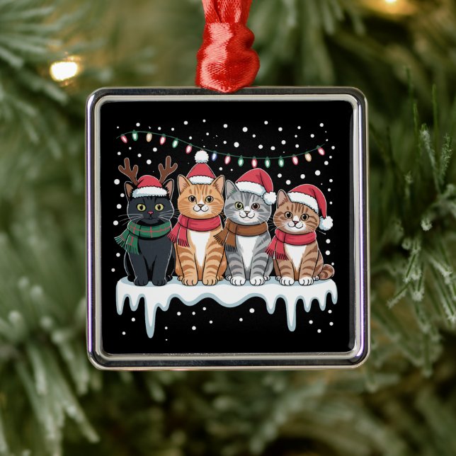 Adorno Metálico Cat Christmas Light Reindeer Santa Cat Lover (Árbol)