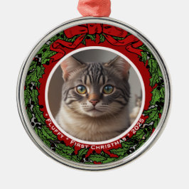 Adorno Metálico Cat Custom photo First Christmas wreath