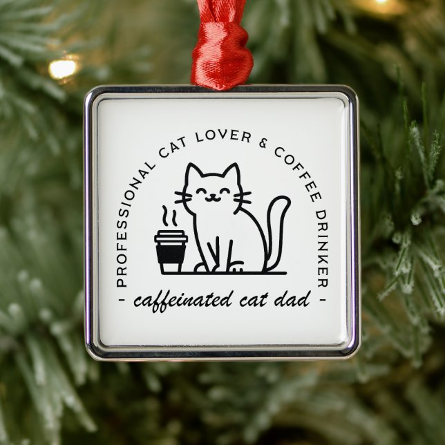 Adorno Metálico Cat dad and coffee hipster aesthetic funny (Árbol)