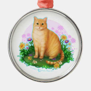 Adorno Metálico Cat naranja en el parche de flores