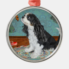 Adorno Metálico Cavalier Spaniel Ornament, Tri Cavalier en aqua