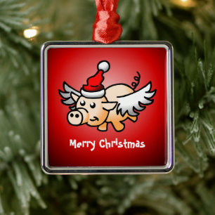 Adorno Metálico Cerdo de Navidad Volador