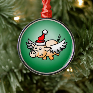 Adorno Metálico Cerdo de Navidad Volador
