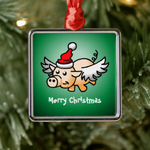 Adorno Metálico Cerdo de Navidad Volador