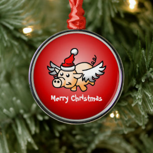 Adorno Metálico Cerdo de Navidad Volador