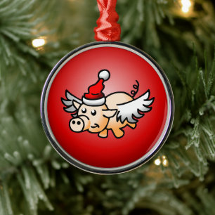 Adorno Metálico Cerdo de Navidad Volador