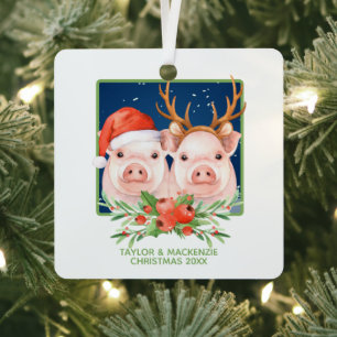 Adorno Metálico Cerdos navidades cutan Santa y pareja de renos