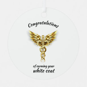 Adorno Metálico Ceremonia de Bata Blanca Médica de Oro