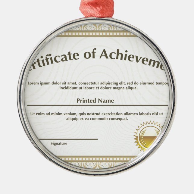 Adorno Metálico Certificado con el sello de oro (Frente)