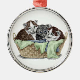 Adorno Metálico Cesta de gatitos