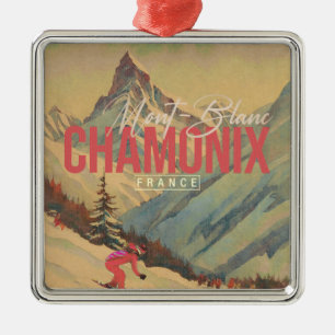Adorno Metálico Chamonix France Vintage Mont Blanc Skiing 1950