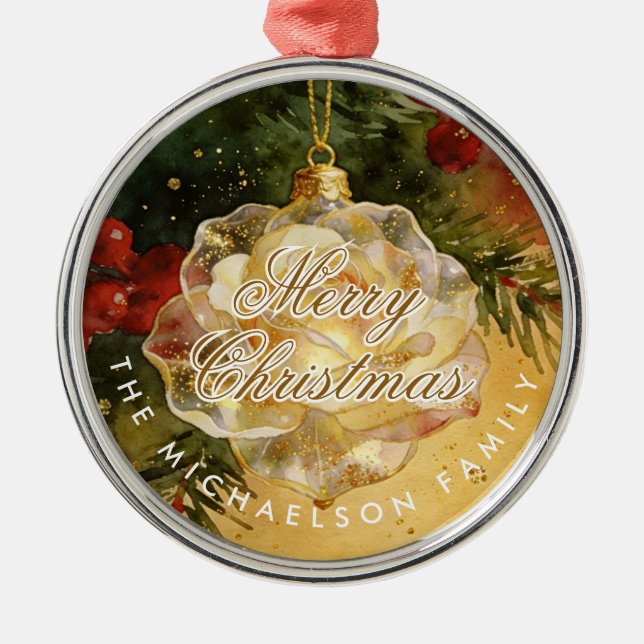 Adorno Metálico Charming Christmas Ornament Shaped Like a Rose (Frente)