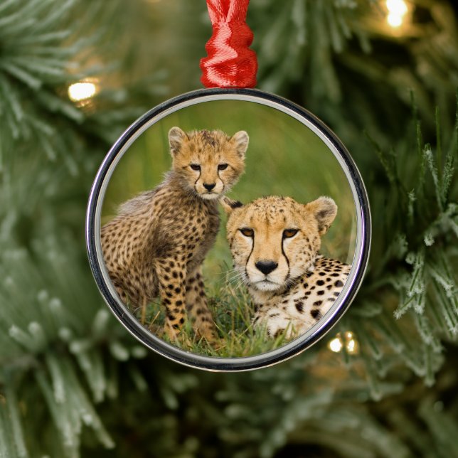 Adorno Metálico Cheetah Cub y padre de hierba (Árbol)