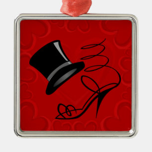 Adorno Metálico Cherry Red Hearts Top Hat y High Heels