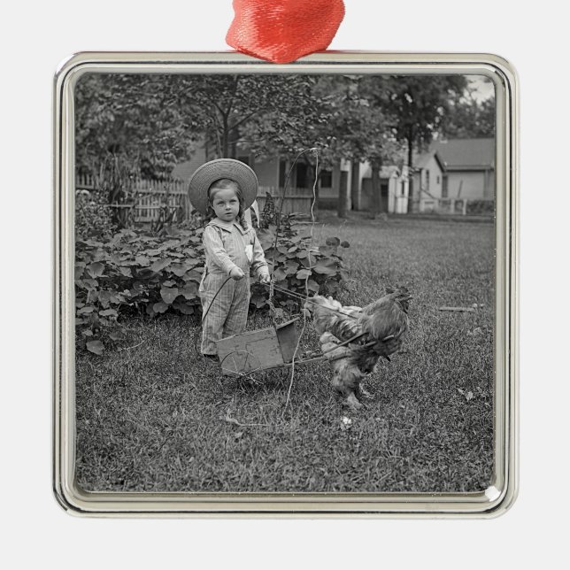 Adorno Metálico chica Adorable de los años 1880 y carrito de gallo (Frente)