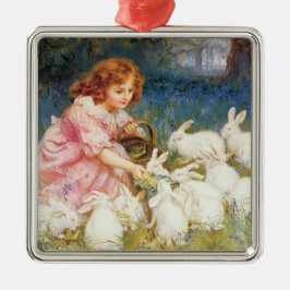 Adorno Metálico Chica alimentando a los conejos (por Frederick Mor